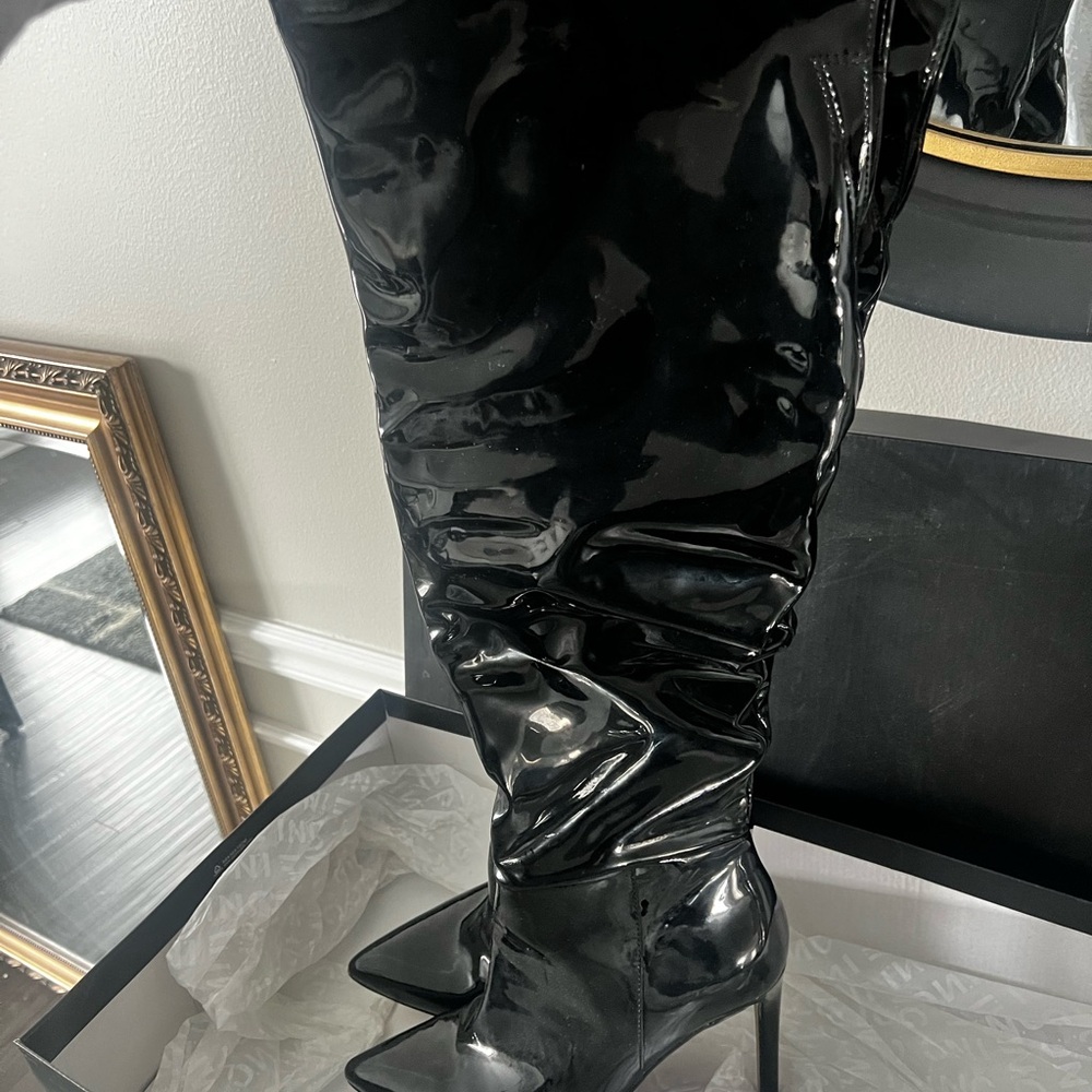 INC International Concepts Shiny Black Over the Knee Boots